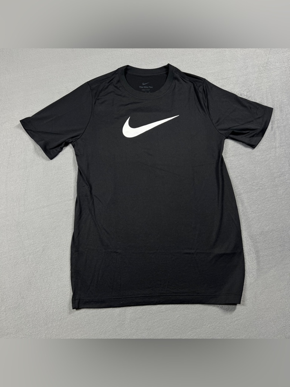 Nike Shirt Boys XL Black DriFit Performance Tee White Swoosh‎ Logo Short Sleeve